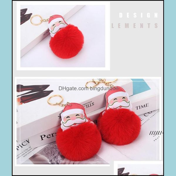 Party Favor New12 Styles Festlicher großer roter Weihnachtsmann Flauschiger Schlüsselanhänger Kunstkaninchenfell Ball Pom Pon Schlüsselanhänger Frauen Taschenring RRD8891 D Ot4Lb