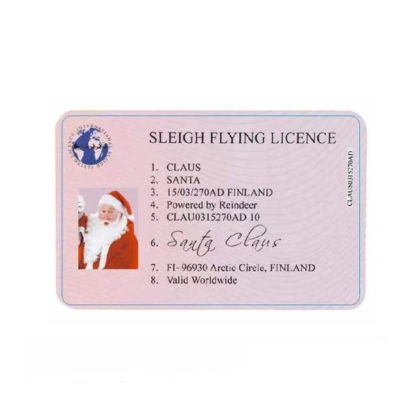 Decorazioni natalizie Carte di volo di Babbo Natale Patente di guida in slitta Ornamento per albero Decorazione Patente di guida per anziani Intrattenimento P Dhybv