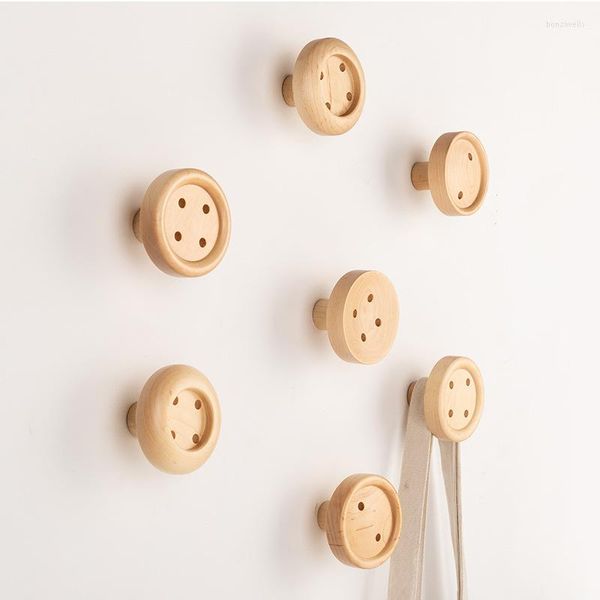 Ganci Nordic Button Wall Appendiabiti in legno per chiavi Appendiabiti creativo Decorazione per la casa Stendibiancheria