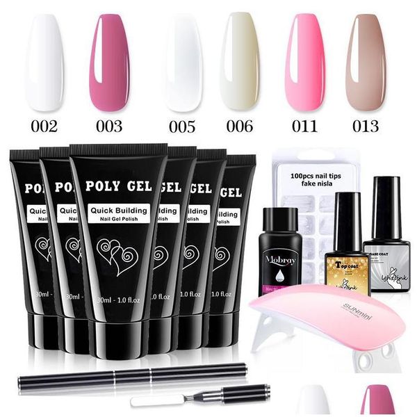 Kit per nail art Gel acrilico Poly con mini kit asciugacapelli Estensione Glitter Polish Enhancement Set manicure Consegna drop Salute Bellezza Dhqpz