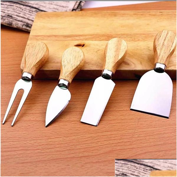 Utensili per formaggi 4 pezzi / set Set di coltelli in acciaio inossidabile Manico in legno Utensile per tagliare il burro Lz0851 Drop Delivery Casa Giardino Cucina Sala da pranzo Bar Dhthx