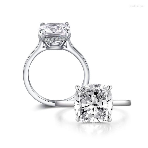 Cluster Rings Iogou 10 10 мм Большой имитируемый бриллиант для женщин Реал 925 Серебряный серебряный серебряный серебряный кольцо.