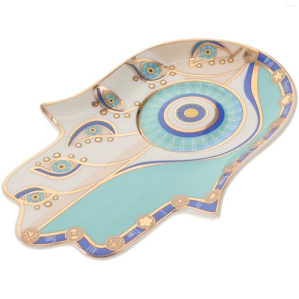 Piatti Piatto Vassoio per gli occhi Gioielli Evil Hamsa Piatto portagioie Porta anello a mano Amuleto Decor Blu Extra Large Piatto da portata Fatima Key Vanity