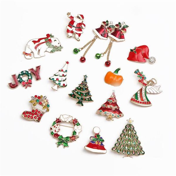 Decorações de Natal Broche de moda como presente de boots de bote de neve Jingling Bell Papai Noel Broches Pins Presentes de Natal Droga Droga Casa Gar Dhyij