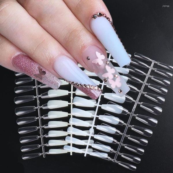 False unhas 24pcs caixões falsos estiletto designs prensas de capa completa em dicas de arte de unhas brancas claras claras para extensão LA1853