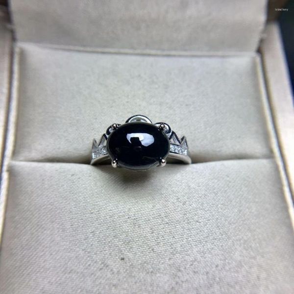 Anéis de cluster criados azul escuro anel oval de safira feminino Party Wedding Conjunto de casamento puro 925 Sterling Solid Silver Fine Jewelry com caixa