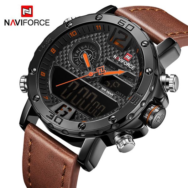 Relógios masculinos de relógios de pulso para a marca de luxo Men Leather Sports Watches Naviforce Mens Quartz LED Digital Clock Digital impermeável Pulso militar 230113