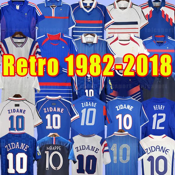 Retro Zidane Futbol Forması Jorkaeff Henry Trezeguet Fransızca Pogba Griezmann Futbol Gömlek Giroud Maillot Ayak Camiseta de Fuda 84 86 88 90 82 96 98 00 02 04 06 10 18 18