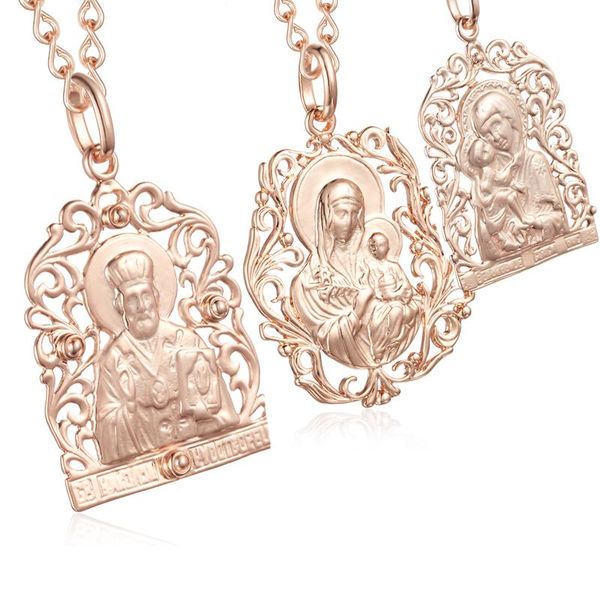 Colares pendentes jóias de moda feminino homem meninas 585 rosa/ouro branco pingents colar de caracóis mãe filho de Deus