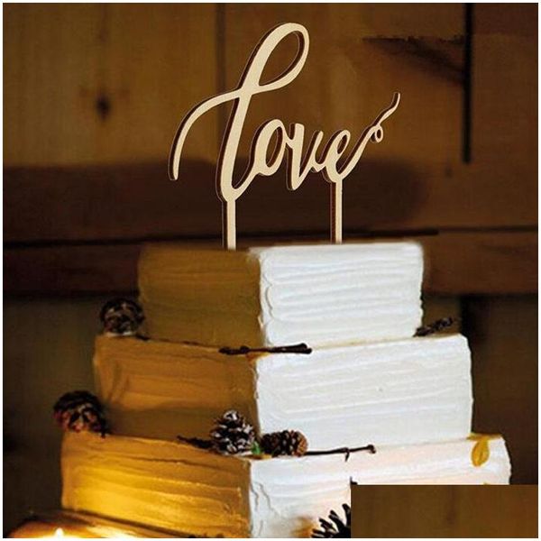 Bomboniera Romantica Torta nuziale Topper Legno Love We Do Forma Lettere Decorazione impegnata Accessori unici Za4016 Consegna a goccia Ho Dha7R