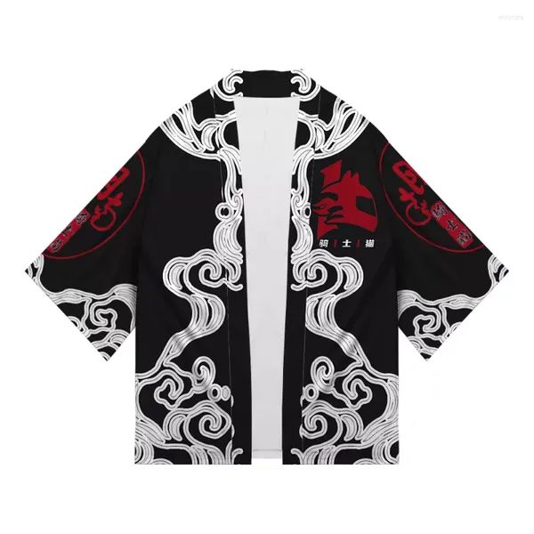 Мужские повседневные рубашки в LN Plus Size Samurai Print 2023 Summer Design Loose Японская уличная одежда Кардиган Мужчины Harajuku Kimono Cosplay