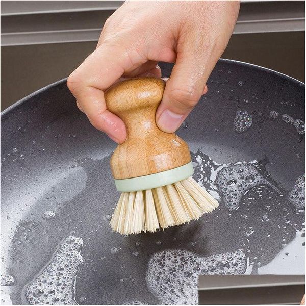 Чистящие щетки кастрюля для мытья промывка Прочная посуда скруббер круглая деревянная ручка мини -матифункциональная посуда щетка Оптовая L Dhsjn