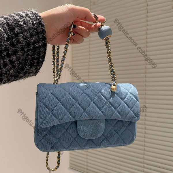 24ss clássico azul denim flap designer sacos de ouro metal hardware ajustador diamante acolchoado bolsas de luxo multi pochette sacoche ombro crossbody bolsas 20cm