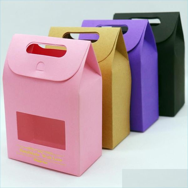 Scatole da imballaggio Fatte a mano Grazie Confezione regalo con finestra Marrone Rosa Viola Nero Carta Kraft Bomboniere Imballaggio Drop Delivery Ufficio Scho Dhzmz