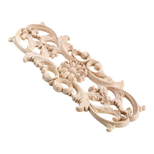 Figurine decorative Oggetti Rettangolo Fiore Decalcomania in stile europeo Legno intagliato Angolo Decor Armadietto Porta Letto Patch Onlay Non verniciato Cavo