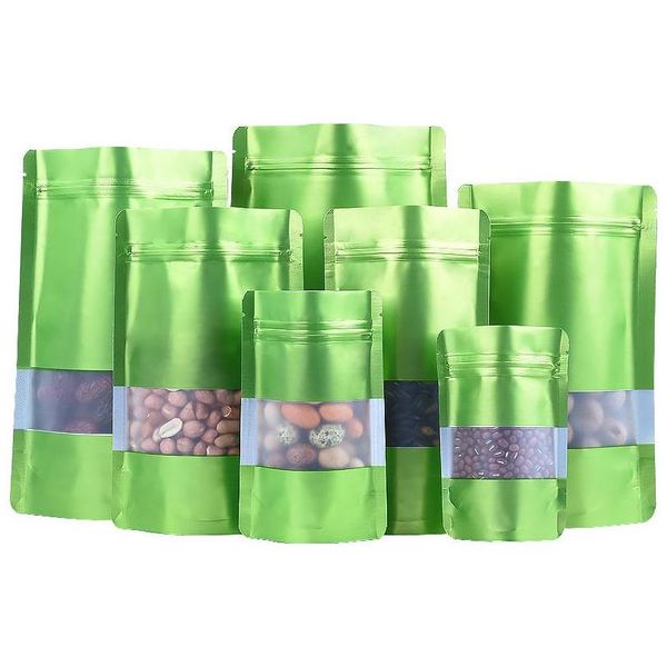 Sacos de armazenamento 9 tamanho verde stand up alumínio bolsa com janela clara bolsa de plástico com zíper reclosável embalagem de alimentos lx2693 gota d dhqrn
