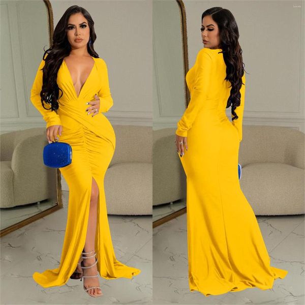 Vestidos casuais vestidos de noite de decote de decote em V longa de luxo Vestidos de noiva para mulheres para convidadas Cocktail azul de baile azul