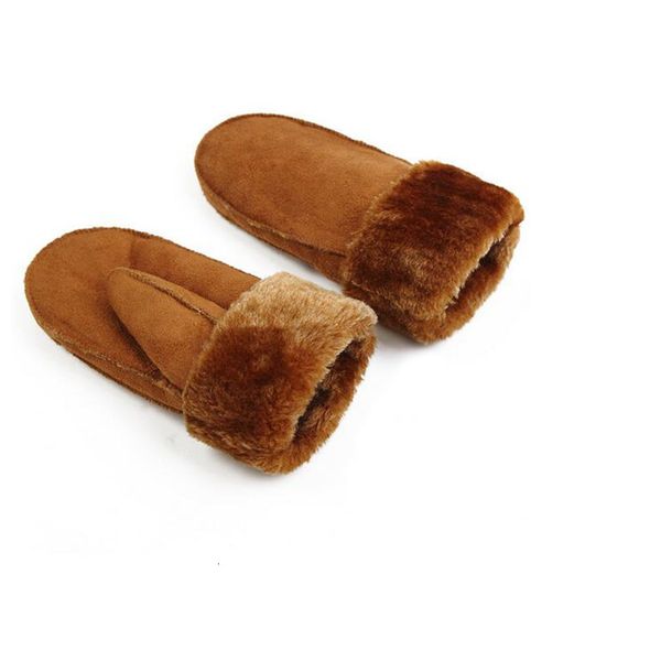 Luvas sem dedos masculino feminino luvas de couro de pele de pele de carneiro aquecida luvas de camurça de camurça de couro de inverno ao ar livre luvas de cashmere quente G130 230113