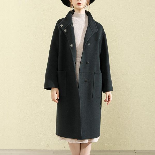 Damen Wollmischungen 2023 Lqb Peacoat Damen Winterkleidung für Kaschmir Cape Mantel