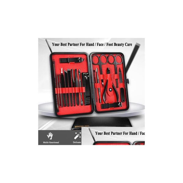 Tırnak Manikür Seti 18pcs Pro Tool Tüm Uzatma Pedikür Kiti Yardımcı Makas Cift Bıçak Sanat Araçları Kitleri Del Dhgjd
