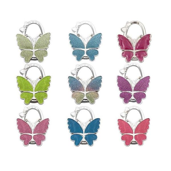 Ganci Rotaie Metallo Borsa pieghevole Gancio per borsa Gancio/Gancio per borsa/Supporto per borsetta Tavolo pieghevole a conchiglia Farfalla Bling Colori Za5220 Drop Dhqzv