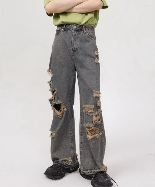 Erkekler kot s-3xl kadınlar için yırtılmış yüksek sokak trend eski yıkılmış bel retro hip hop çift gündelik pantolon harajuku
