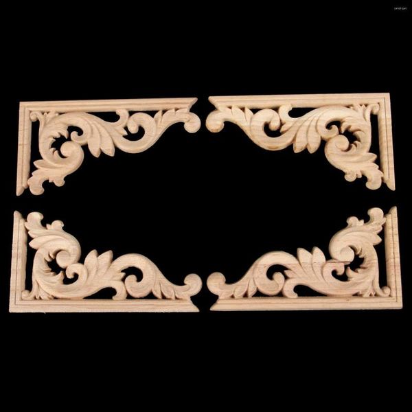 Figurine decorative 4pcs 13x7cm Scultura in legno decalcomania angolo applique cornice porta decorare mobili da parete in legno miniatura Franch fiore cavo