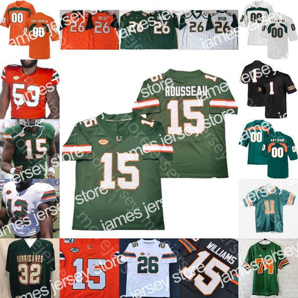 American College Football Wear personalizado 2020 Miami Hurricanes Futebol Jersey NCAA College Malik Rosier Travis Homer Garvin Gerald Willis III Sean Taylor Reed Wayne I