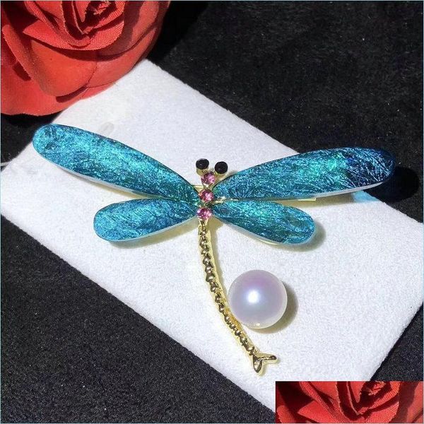 Pins Broschen 100 S￼￟wasserperlen Emaille Dragonfly f￼r Frauen 89mm Brosche Stifte Kristall Insekten Geschenk 12 Stcs/Los Drop Lieferung Schmuck DHFDs