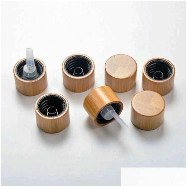 Garrafas de armazenamento potes 30pcs produtos de bambu tampa cosm￩tica de 18 mm de peco essencial ￓleo essencial ER 18/410 Gotas de espiral pl￡stica da plug d dh7ti