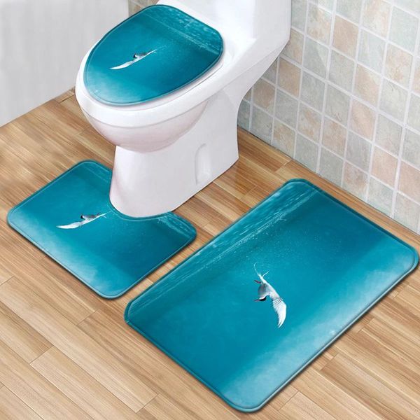 Tapetes banheiro 3pcs Conjunto de tapete absorvente tapete de pedestal higiênico Anti-deslizamento Tapete de chuveiro Flanela de tampa macia Tapetes de assento