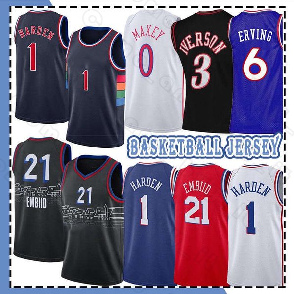 Harden Basketbol James Tyrese Maxey Forma 1 3 0 Joel Embiid Retro Allen Iverson Julius Erving 6 21 2023 Şehir Gömlek Siyah Edition 2 22