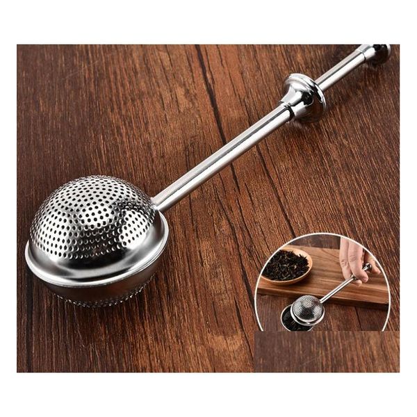 Kaffee-Tee-Werkzeuge Durchmesser 5 cm Praktische Mesh-Kugelform Edelstahl Sier Push-Stil Infuser Sieb Filterwerkzeug Sn2343 Drop Dht7O