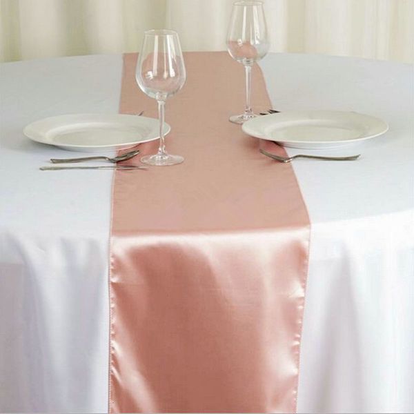 Стол -бегун 10pcs Rose Gold Satin Wedding Runners Silk Flags ткань для Event El Party Decoration 230113