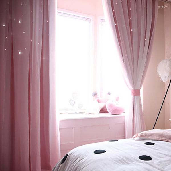 Cortina cortina coreana princesa cortina para sala de estar estrelas ocas de renda com tule tule pano #0