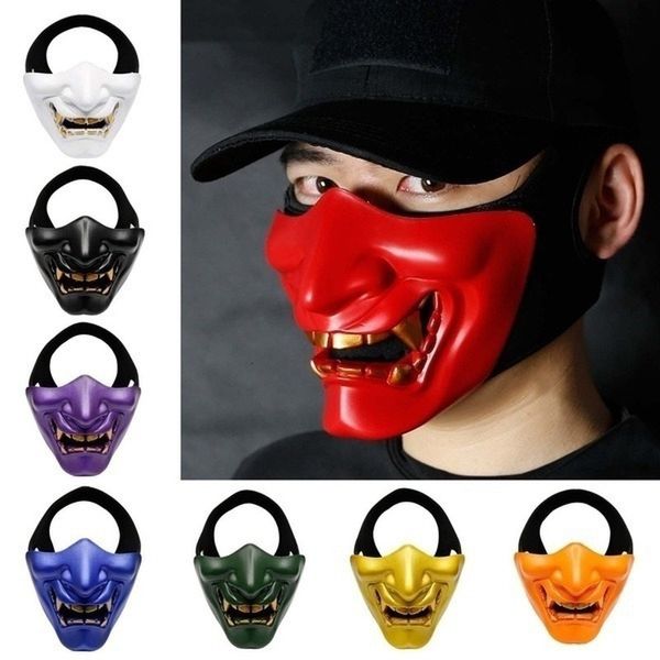 Party Masken Halloween Terror Samurai Teufel Grimasse Halbgesicht Cosplay Kostüm Taktische Maske 230113