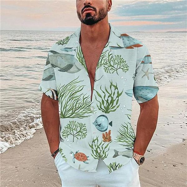 Мужские повседневные рубашки летние кокосовые деревья Принт мужская рубашка 3D Гавайский пляж для мужчин с коротким рукавом модная тенденция негабаритная camisa