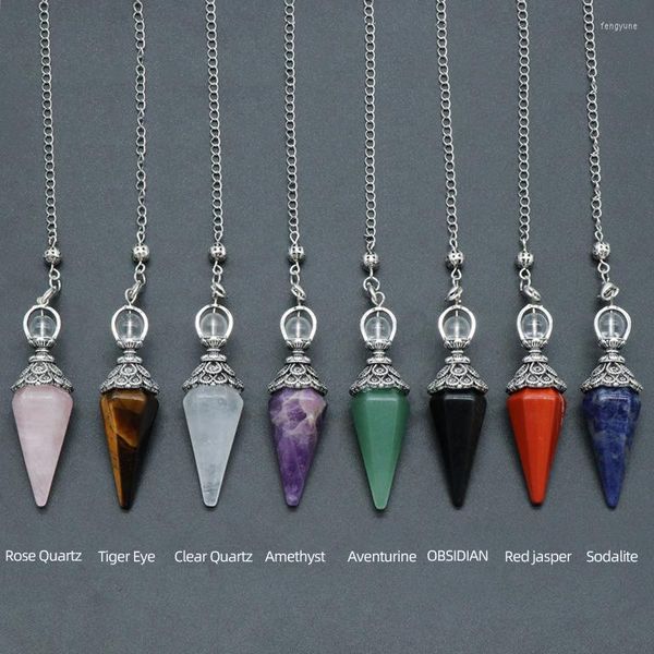 Halsketten mit Anhänger, Heilung, spitzer natürlicher Kristall, Wahrsagerei, Pendel, kleiner Kegel, Tigerauge, Obsidian, rosa Quarz, Amethyste, Wünschelrute, spirituell