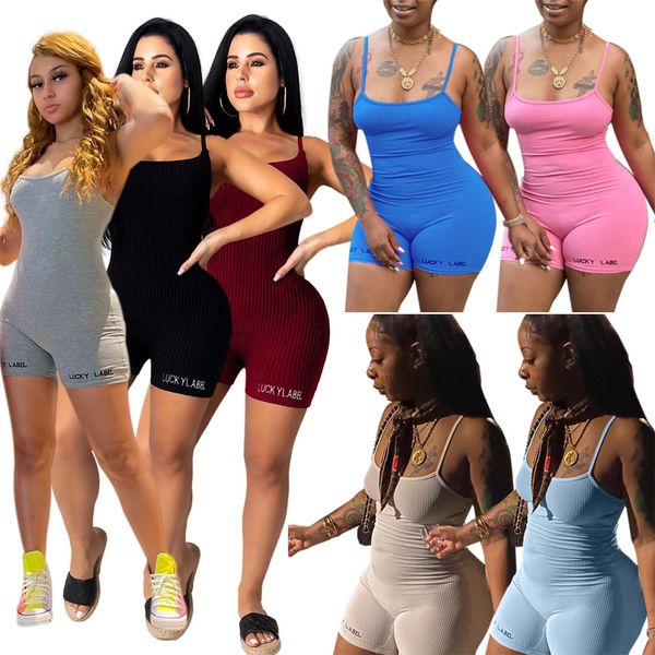 Sexy Spaghettiträger, gerippt, Strampler, Damen, Sommer, Stickerei, Lucky Label, Jumpsuits, sexy, ärmellos, einteilige Outfits, schwarz, dünn, Playsuits, Bulk 9188, beste Qualität