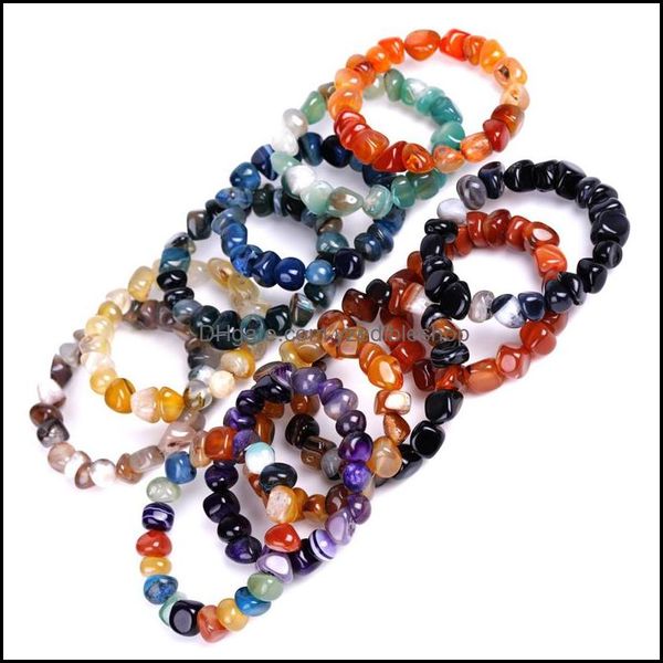 Charm Bracelets Irregar Agate Beads Bracelet For Women High Quality Fashion Colourf Natural Stone Men Bangles Jewelry H3A Drop Delive Dh1Yu