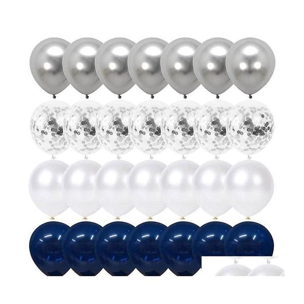 Decorazione per feste Palloncini coriandoli blu navy e argento 100 pezzi 12 pollici Palloncini cromati metallizzati perla bianca con consegna a goccia consegna casa Ga Dhuct