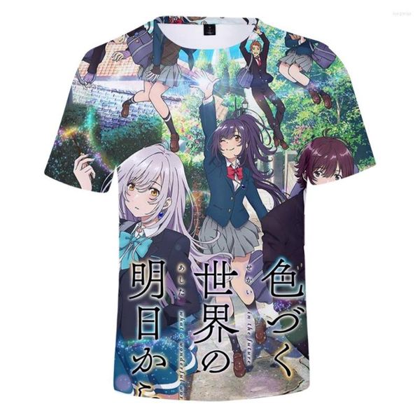 Camisetas masculinas Iroduku the World in Colors Summer Kids Anime Camisa 3D Camiseta masculina Campa de desenho animado Tops Roupas femininas grandes para homens