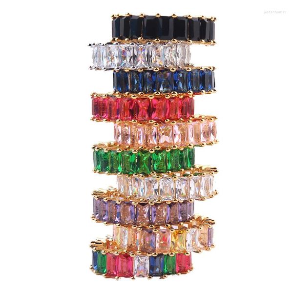 Fedi nuziali fascia di lusso arcobaleno baguette cristallo per donna uomo festa regalo fascino multicolore dito CZ zircone colorato gioielli HIp Hop