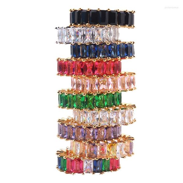 Hochzeit Ringe Luxus Band Regenbogen Baguette Kristall Für Frauen Männer Party Geschenk Charme Mehrfarbige CZ Finger Bunte Zirkon Hip Hop schmuck