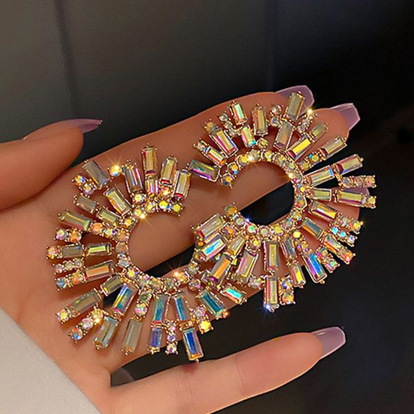 Charm Luxus übertriebene Kristall-Ohrringe, großer Kreis, Blume, glänzender Ohrstecker für Damen, trendiger Modeschmuck 230114