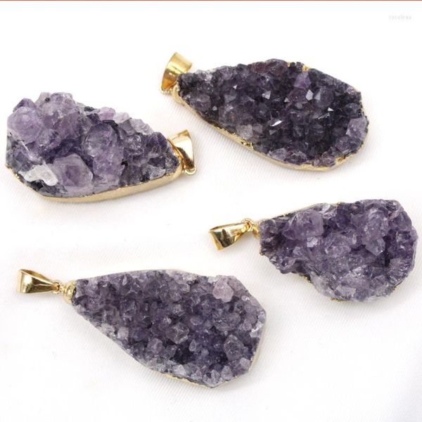 Anhänger Halsketten Natürlicher Amethyst Wassertropfen Geode Orgonstein Lila Kies Mineralprobe Rohquarz Kristall Schmuck Zubehör