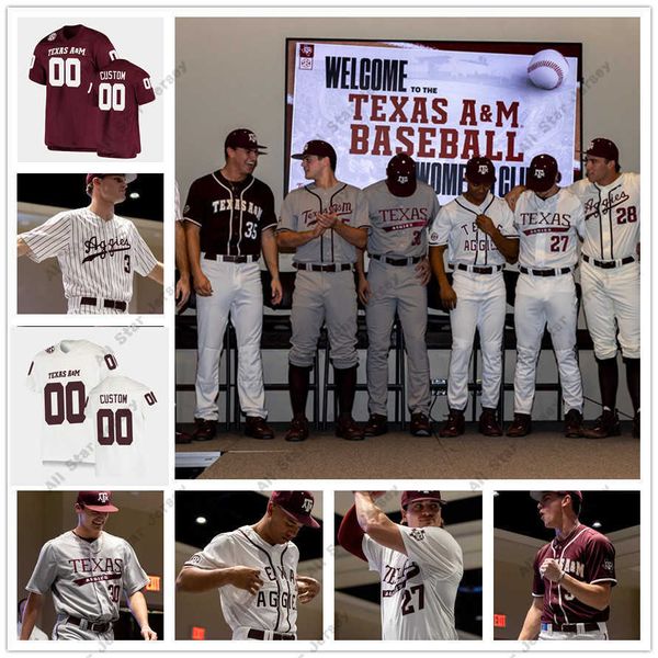 College Baseball indossa NCAA 2022 Nuovo stile Custom Texas A M Aggies Cucite Baseball Jersey 36 Wyatt Tucker 37 Ty Sexton 41 Jack Hamilton 44 Will Rizzo 45 Robert