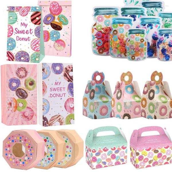 Geschenkpapier 1 Packung Donuts Papiertüten Süßigkeiten Kekse Verpackungsboxen für Kinder Mädchen Alles Gute zum Geburtstag Party Versorgung DIY Handwerk Dekoration