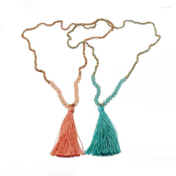 Charking Zwpon Faceted Glass Fished Chain Long Chain Silk Tassel Colar para mulheres Moda malha Natural Stone Contas por atacado