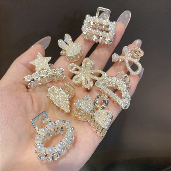 Mini Perlhaarklauenband für Frauen Mädchen Retro Strass -Strass -Blume Krabbenkrebs Klauen Clip Clip kleine Haarnadel Haare Krabben Mädchen Hair Accessoires 1335